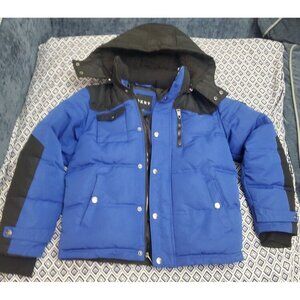 DKNY Winter Coat  With Hoodie Sherpa Lining Size Youth Medium Blue / Black